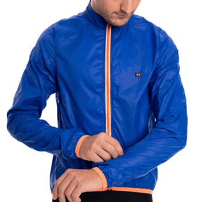 Jaqueta Corta Vento de Ciclismo Masculina Márcio May Pro Azul/Laranja